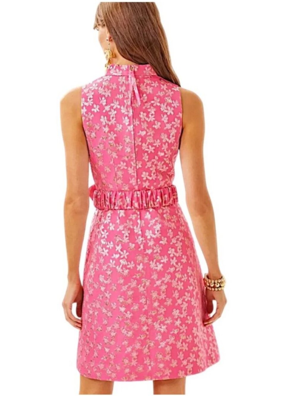 TAZIE DRESS, ROUSSEAU PINK DITSY DAISY METALLIC BROCADE size 0 NWT - Picture 2 of 5